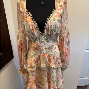 ASOS Floral Long Sleeve Dress - Orange and Green